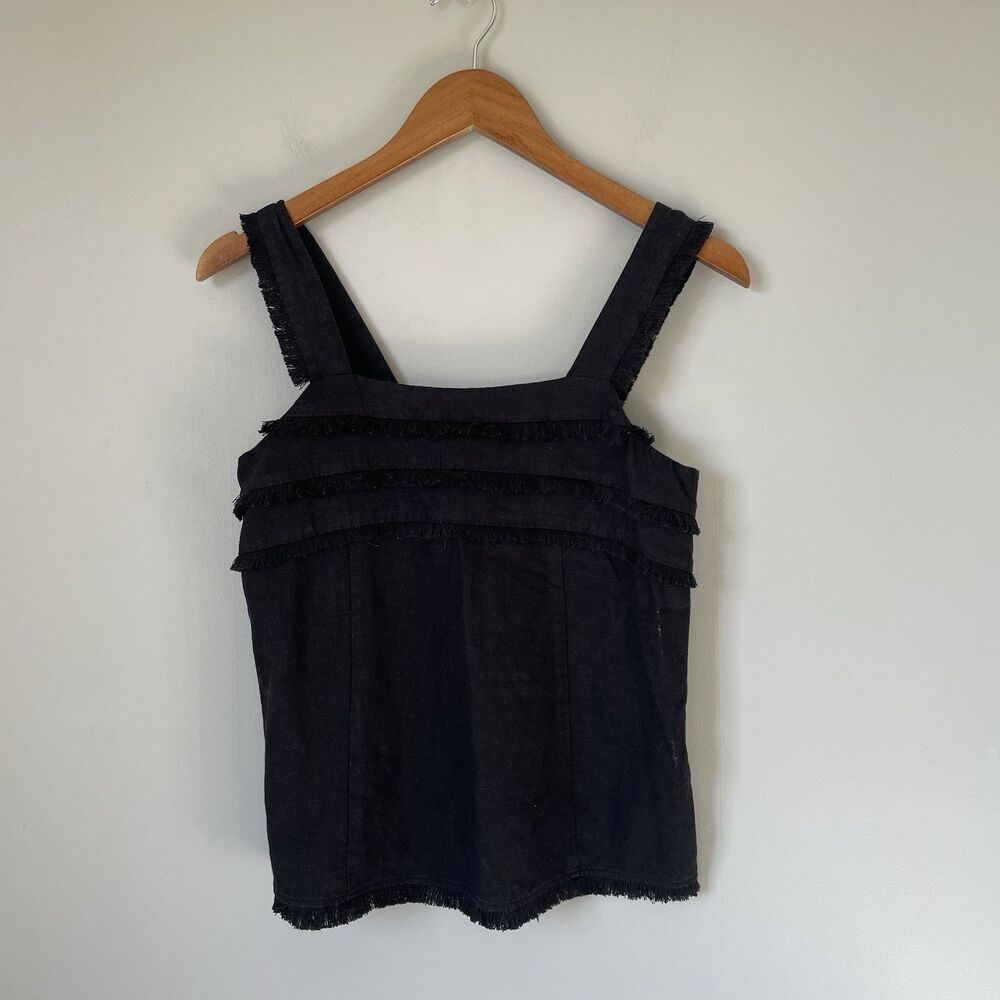 Loft Linen Blend Tank Top Blouse Fringe Black Women's Size XS